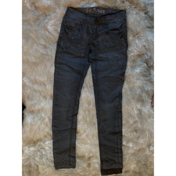 Wall Flower Junior Sz 1 Denim Indigo Fashion Glitter/Sparkle Pants 25" - Picture 2 of 7